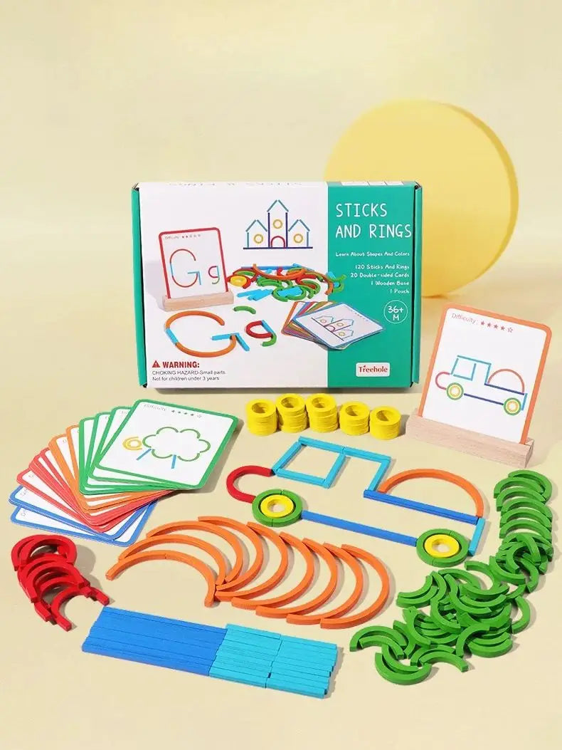Children's early education puzzle toys, wooden creative rings, sticks, puzzles, abstract logical thinking training, parent-child
