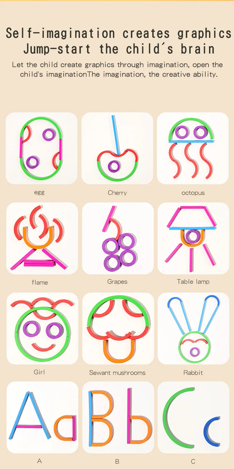 Children's early education puzzle toys, wooden creative rings, sticks, puzzles, abstract logical thinking training, parent-child